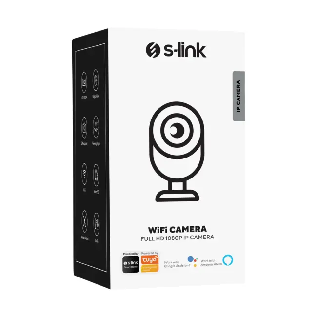 S-LINK SL-IND02 Ev/Bebek Güvenlik Kamerası WiFi 2Mpix 3.6mm Lens 10m. Gece Görüşü Hareket algılama İki Yönlü Ses Micro SD Kartlı TUYA Yazılım(1923)