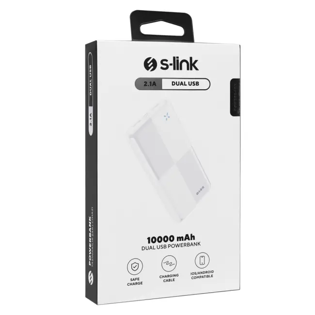 S-LINK IP-G12N Beyaz 10.000mAh 2xUSB 1xMicro USB 1xType-C 4 LED Göstergeli PowerBank(1923)