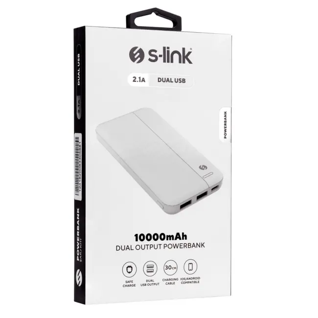 S-LINK IP-G10N Beyaz 10.000mAh 2xUSB 1xMicro USB 1xType-C 4 LED Göstergeli PowerBank(1923)