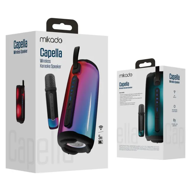 MIKADO MD-17BT CAPELLA 10W Taşınabilir USB/AUX/BT/TF RGB Işıklı Transparan 1800mAh Mikrofon Karaoke Bluetooth Speaker(1923)