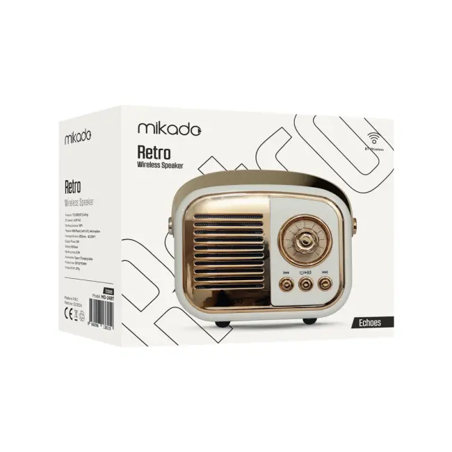 MIKADO MD-24BT Echoes Beyaz 3W Taşınabilir USB/TF Kart/Bluetooth 800mAh Klasik Retro Müzik Kutusu(1923)