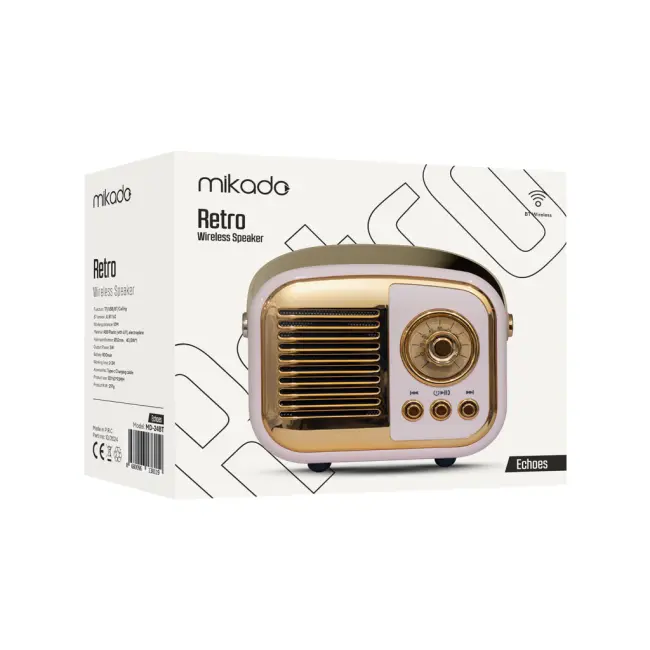 MIKADO MD-24BT Echoes Pembe 3W Taşınabilir USB/TF Kart/Bluetooth 800mAh Klasik Retro Müzik Kutusu(1923)