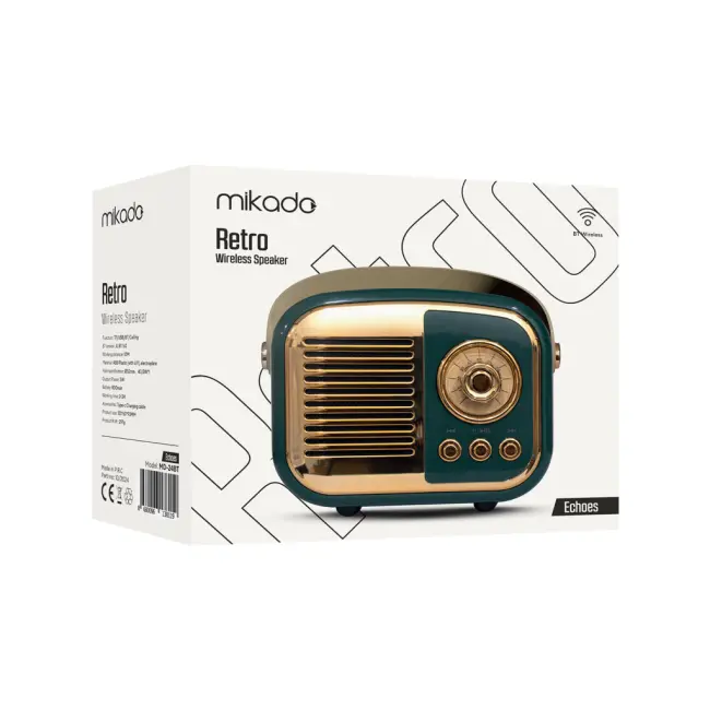 MIKADO MD-24BT Echoes Yeşil 3W Taşınabilir USB/TF Kart/Bluetooth 800mAh Klasik Retro Müzik Kutusu(1923)