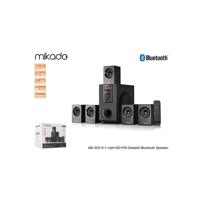 MIKADO MD-505 70W 5+1 Masaüstü FM/BT/SD/USB Siyah Kasa Speaker(1923)