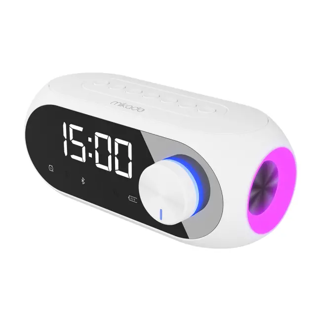 MIKADO MD-W7 Beyaz 5W FM Radyo USB AUX Bluetooth Kablosuz Taşınabilir 1200mAh Batarya Alarmlı Saat Derece ve Speaker(1923)