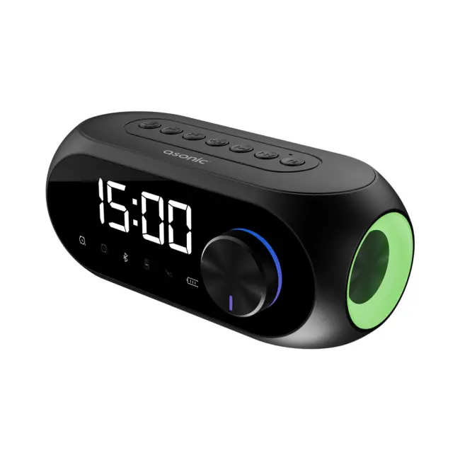 ASONIC AS-W6 Siyah 5W USB AUX Bluetooth  Kablosuz Taşınabilir 1200mAh Batarya Alarmlı Saat Derece ve Speaker(1923)