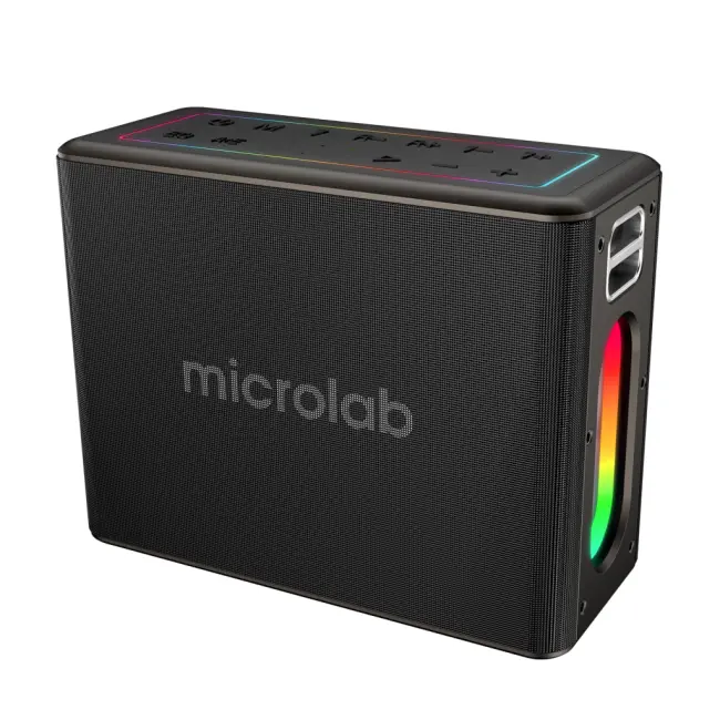 MICROLAB M60 Vega 100W Taşınabilir BT/USB/AUX/TF/Type-C RGB Işıklı 15000mAh Batarya 2adet Mikrofon Karaoke/Parti Bluetooth Speaker(1923)