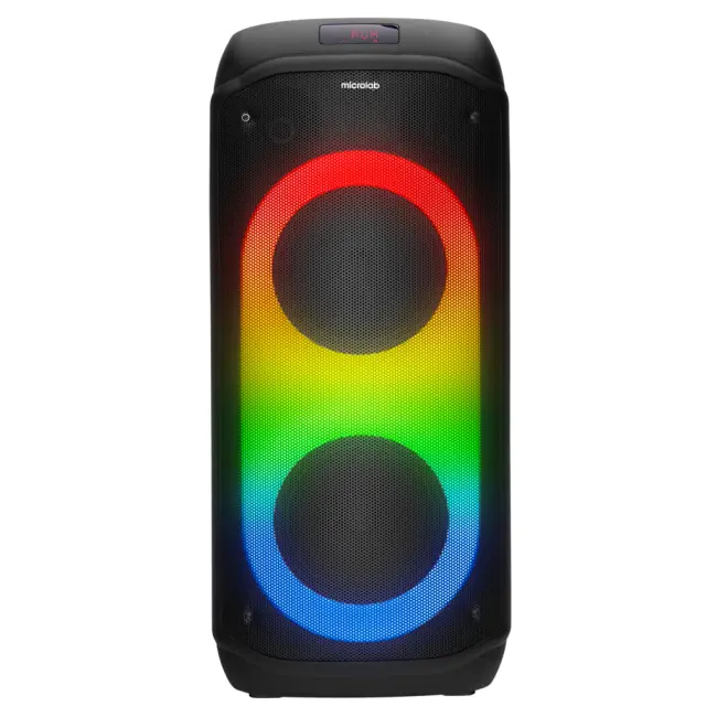 MICROLAB M61 80W Taşınabilir BT/USB/AUX/TF/TWS RGB Işıklı 2400mAh Batarya 2adet VHF Mikrofon Karaoke/Parti Bluetooth Speaker(1923)