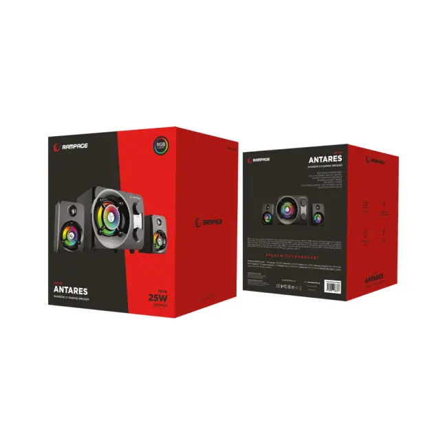 RAMPAGE RMS-G8Antares 25W 2+1 Masaüstü FM/BT/SD/USB Rainbow Aydınlatma Siyah Kasa Speaker(1923)