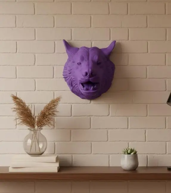 Özel Seri Mor Kurt Duvar Süsü Hediyelik Dekoratif Asılabilir Heykel