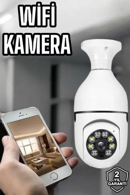 Ampul Görünümlü Güvenlik Kamerası Duylu Wifi Kamerası Dönebilen