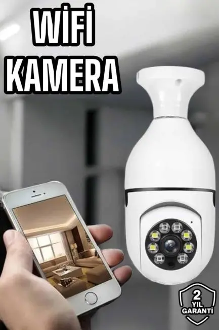 Ampul Görünümlü Güvenlik Kamerası Duylu Wifi Kamerası Dönebilen