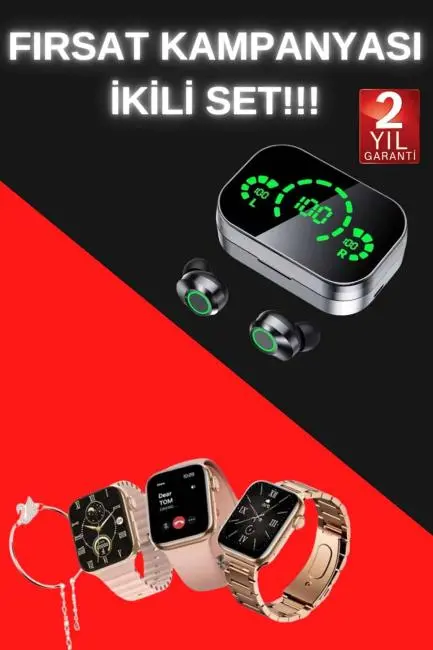 Yeni Nesil Kaliteli Akıllı Saat ve Kablosuz Bluetooth Kulaklık  Yüksek Ses Kaliteli