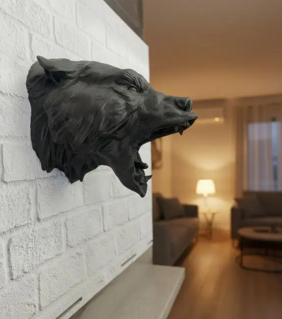 3D Siyah Ayı Başı Duvar Süsü Özel Tasarım Dekoratif Heykel 25x19 cm