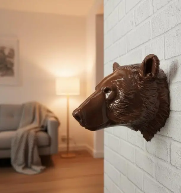 Ev ve Ofis İçin Dekoratif Ayı Başı Heykel Hediyelik Duvar Aksesuarı