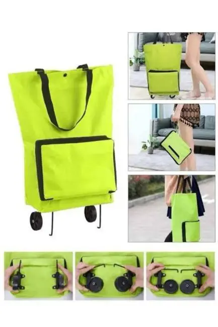 Katlanabilir Tekerlekli Çantalı Çarşı Pazar Arabası Alışveriş Çantası Piknik Çantası