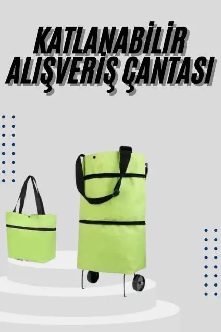 Katlanabilir Tekerlekli Çantalı Çarşı Pazar Arabası Alışveriş Çantası Piknik Çantası