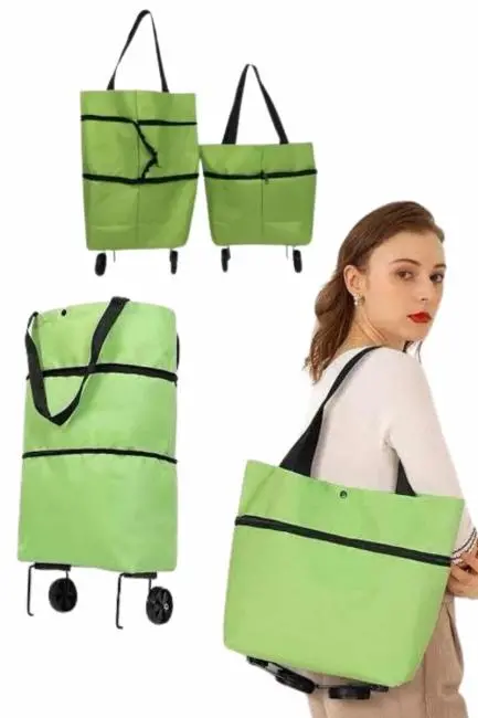 Katlanabilir Tekerlekli Pazar Market Çarşı Arabası Market Alışveriş Çantası