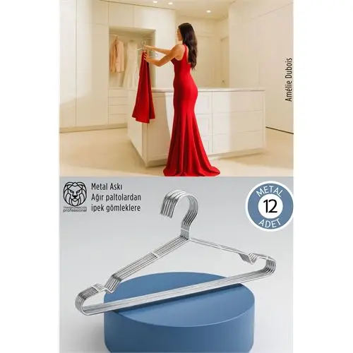 12\'li Lüks Çelik Elbise Askısı - İz Yapmayan İnce Tasarım Metal Kıyafet Düzenleyici (40cm)