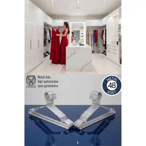48\'li Lüks Çelik Elbise Askısı - İz Yapmayan İnce Tasarım Metal Kıyafet Düzenleyici (40cm)