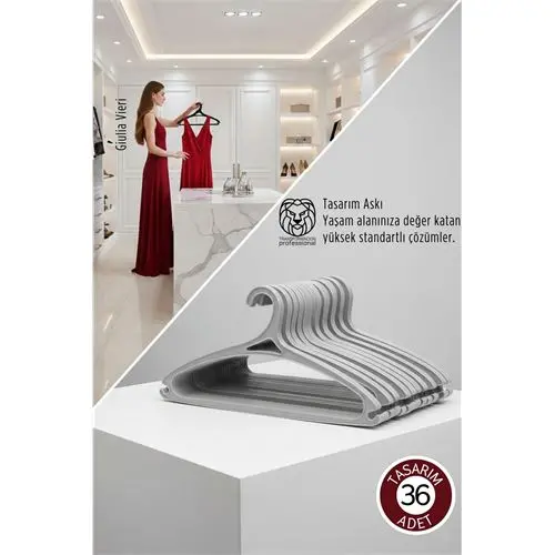 Giulia Vieri Selection: 36\'li Premium İtalyan Tasarım İnce Siluet Kaymaz Elbise Askısı Seti GRİ