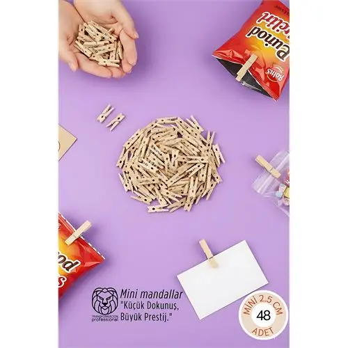 48 Adet Mini Ahşap Mandal 25 cm - Fotoğraf Sunum Paketleme ve Dekoratif Not Tutucu Seti