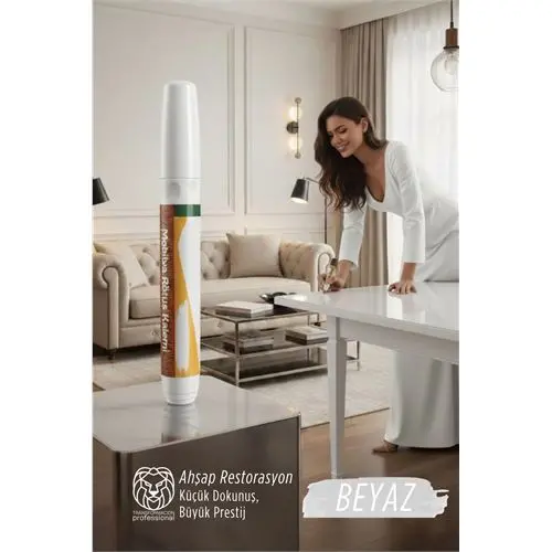 Beyaz Renk Mobilya Rötüş Kalemi –  Lake ve Ahşap Yüzeyler İçin Çizik ve Restorasyon Kalemi