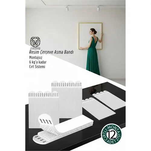 Güçlü Resim Çerçeve Asma Bandı 12\'li Set - 6Kg Taşıma Kapasiteli Duvar Delmeyen Cırt Sistemi