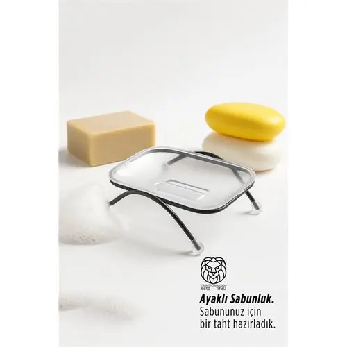 Ayaklı Sabunluk – Su Giderli Şeffaf Tasarım 12 x 9 cm Tezgah Üstü Kullanım