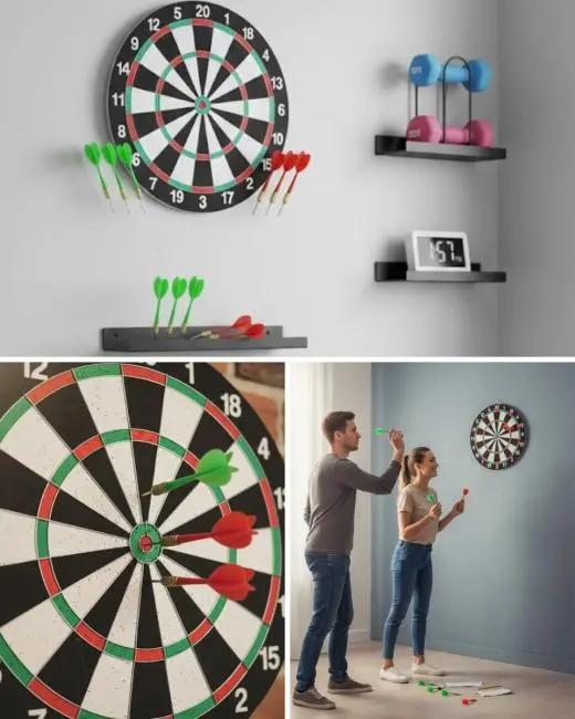 Şık Tasarımlı 15 İnç Dart Tahtası Metal Uçlu 4 Ok Seti