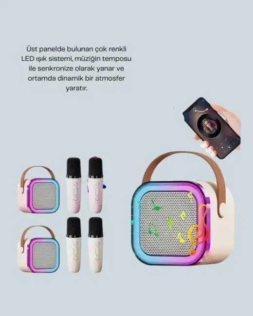 Çift Mikrofonlu Kompakt Karaoke Hoparlör – Uzun Pil Ömrü