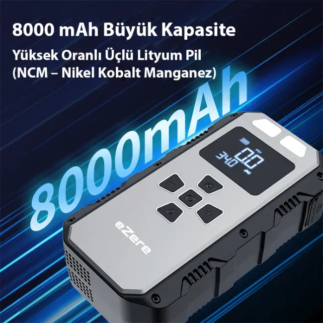 EZERE 4 in1 8000mAh Lastik Sisirme Pompası Ve Starter Akü Takviye Seti-(5775)