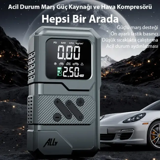 Ally ST-9654 Taşınabilir Göstergeli Araç Lastik Şişirme Ve Starter Akü Takviye Seti-(5775)
