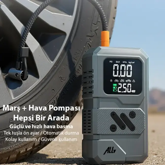 Ally ST-9654 Taşınabilir Göstergeli Araç Lastik Şişirme Ve Starter Akü Takviye Seti-(5775)