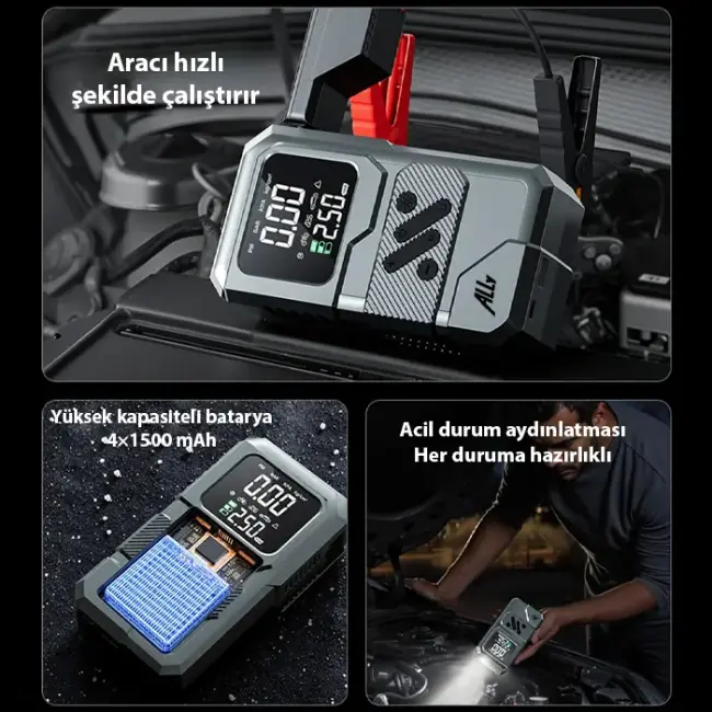 Ally ST-9654 Taşınabilir Göstergeli Araç Lastik Şişirme Ve Starter Akü Takviye Seti-(5775)