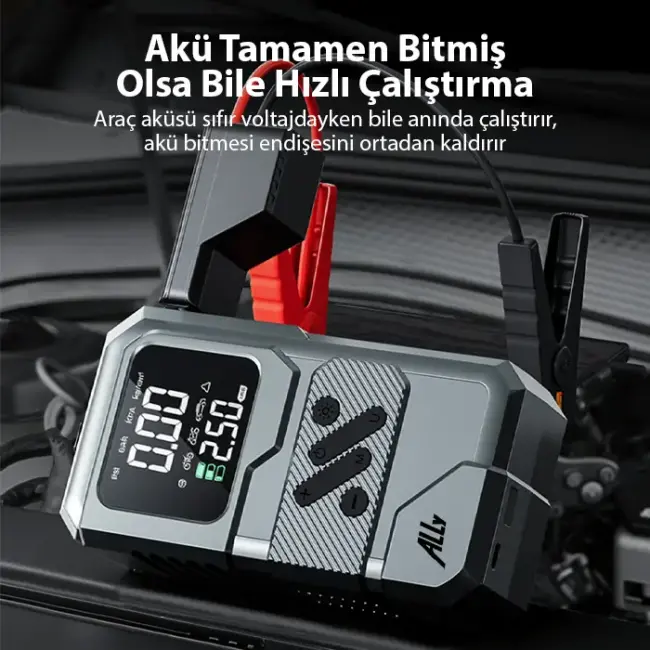 Ally ST-9654 Taşınabilir Göstergeli Araç Lastik Şişirme Ve Starter Akü Takviye Seti-(5775)