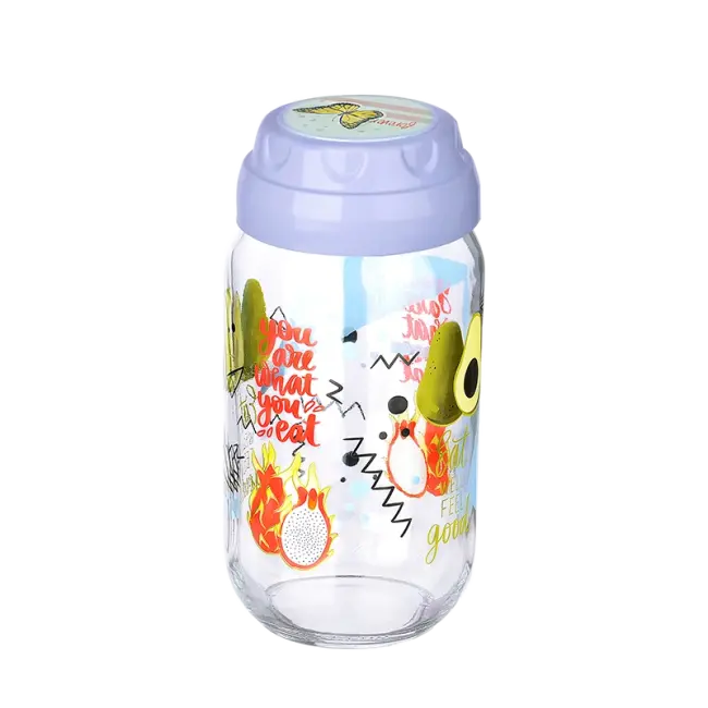 Vintage  Dekoratif  Desenli Cam Kavanoz 1000 Ml - 33,8 Oz - Avokado