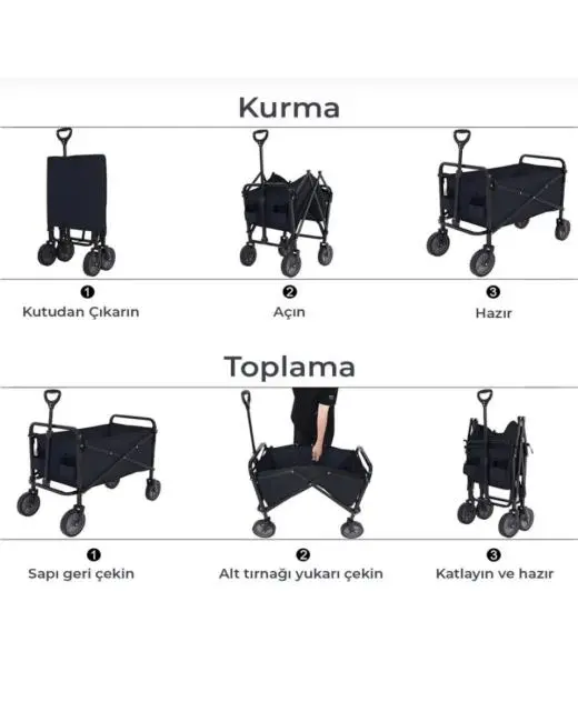 Çok Amaçlı Katlanabilir Kamp Arabası Bahçe Alışveriş Taşıma Vagonu