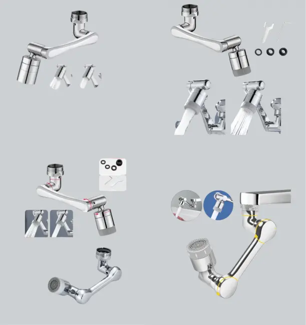 Esnek 1080° Musluk Başlığı 3 Eklemli Hareketli Su Modlu Lavabo Aparatı