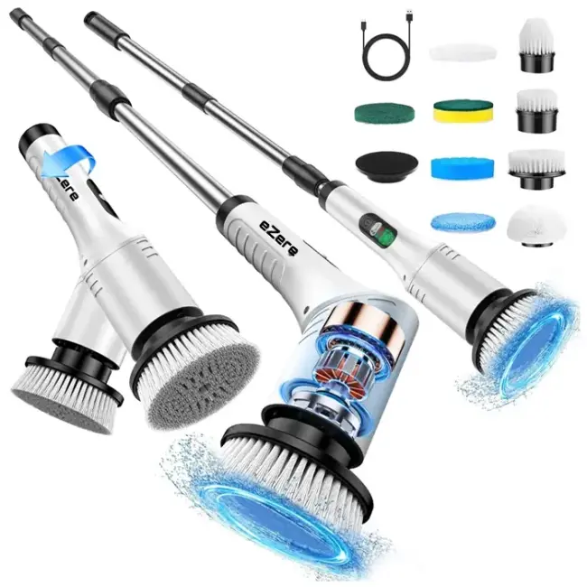 EZERE SpinPro 9-in-1 Teleskopik Şarjlı Dijital Temizlik Fırçası-(5775)