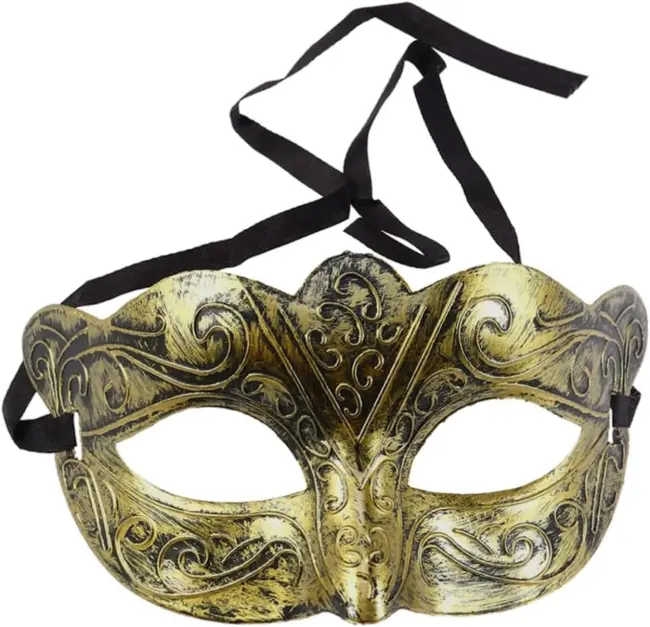 Altın Renk Eskitme Maskeli Balo Maskesi – Venedik Tarzı Parti Maskesi