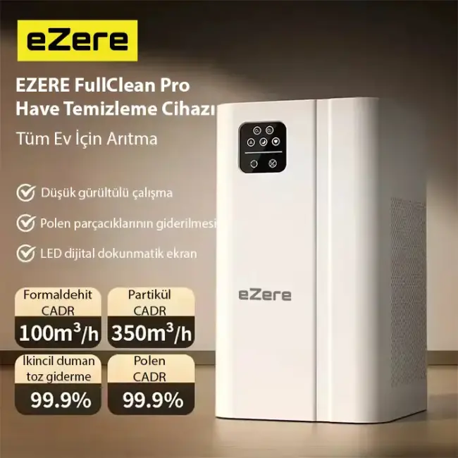 EZERE FullClean Pro Have Temizleme Cihazı 350 CADR LED ekran iyon ve sessiz çalışma ile toz duman poleni %99.9 filtreler. Temiz hava-(5775)