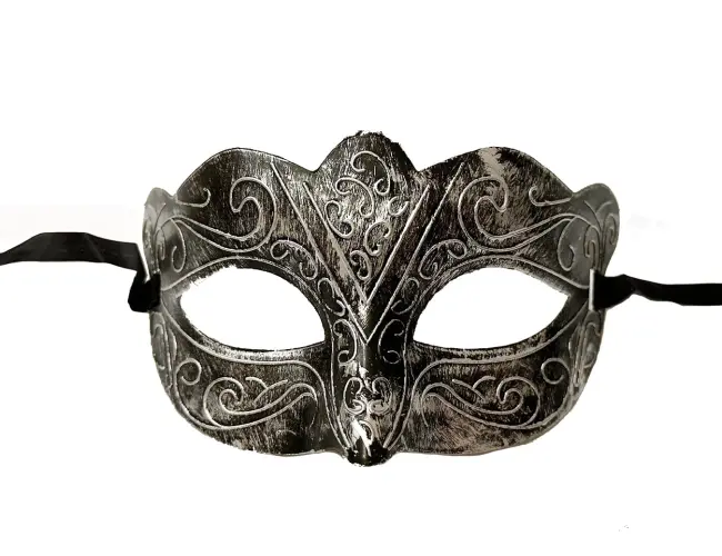 Maskeli Balo Antik Gri Gümüş Eskitilmiş Maske Balo Venedik