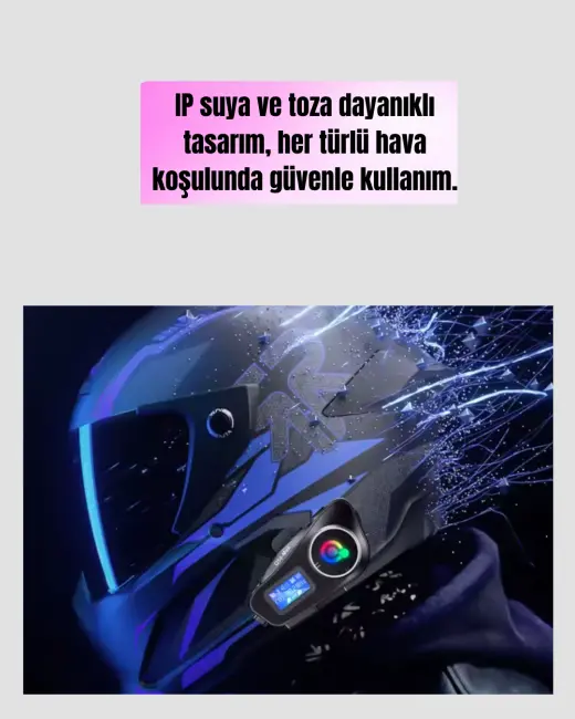 IP65 Suya Dayanıklı Kask Bluetooth Kulaklık LCD Ekranlı