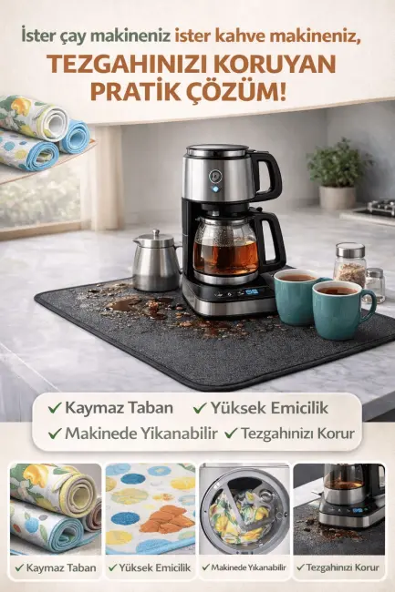 Çay Matı Çay Makinesi % 100 Mikrofiber Altlığı Su Emici Tezgah Koruyucu Kurulama Matı