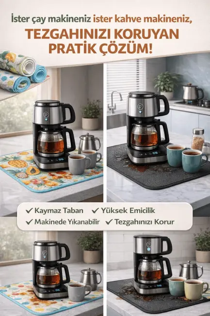 Çay Matı Çay Makinesi % 100 Mikrofiber Altlığı Su Emici Tezgah Koruyucu Kurulama Matı