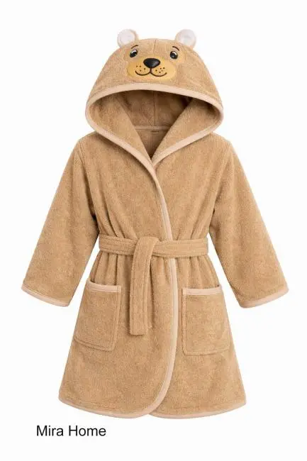 Ayıcık Figürlü Nakışlı Kapüşonlu Çocuk Bornozu