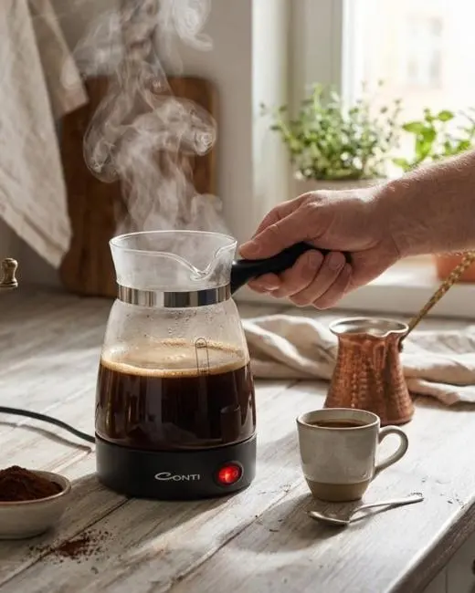 Cam Cezve Kahve Makinesi 650W Elektrikli 5 Fincan Kapasiteli Türk Kahvesi Makinesi