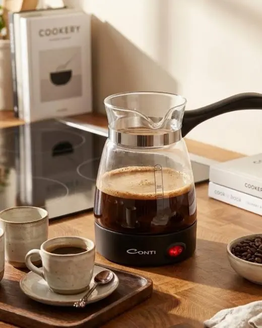 Cam Kahve Makinesi 650W 0.5 Litre 5 Fincan Kapasiteli Elektrikli Türk Kahvesi Makinesi