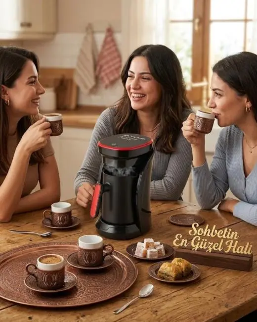 Modern Tasarımlı Türk Kahvesi Makinesi Taşma Emniyetli 4 Fincan Kapasiteli